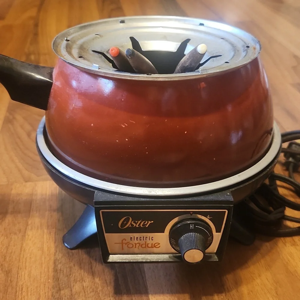 Oster Electric Fondue Pot With Forks Authentic Retro Volcano Red